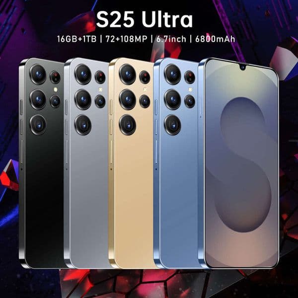 S25 Ultra Phone 6.7inch Large Screen Android 13 New Hot-Selling display, 13MP+50MP camera, fingerprint and facial recognition, comes with headphones + phone case