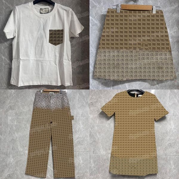 Luxury Designer T Shirts Women Rhinestones Skirt Dress Letter Printed Trousers Simple White Tees Charming Letters Dress Khaki Casual Pants
