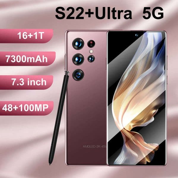 Specially Designed S22+ UItre Phone 16+1T Large Memory Smartphone 48MP+100MP camera, fingerprint and facial recognition, comes with headphones + phone case thumbnail 2
