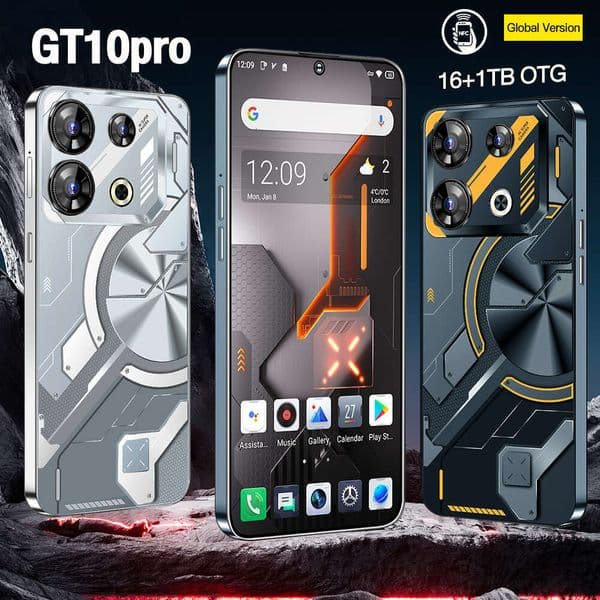 GT10 pro 16GB+1TB smart phone, dual SIM 5G Android phone, 7.3HD+ display, 13MP+50MP camera, fingerprint and facial recognition, comes with headphones + phone case