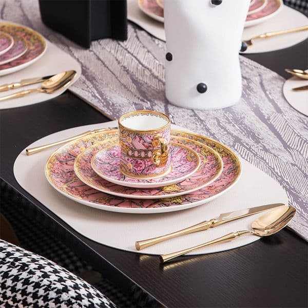 European Light Bone China Gold Border Western Style Dining Plate, Coffee Cup Plate Set, Gift Wholesale B2