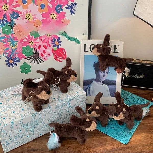 Otto Dachshund Dog Bag Pendant Cute Plush Doll Puppy Pendant Keychain with tags stuffed animal kawaiiXJ250524