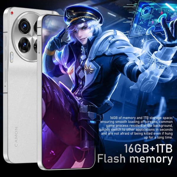 Camon 30 16GB+1TB smart phone, dual SIM 5G Android phone, 7.3HD+ display, 13MP+50MP camera, fingerprint and facial recognition, comes with headphones + phone case thumbnail 2