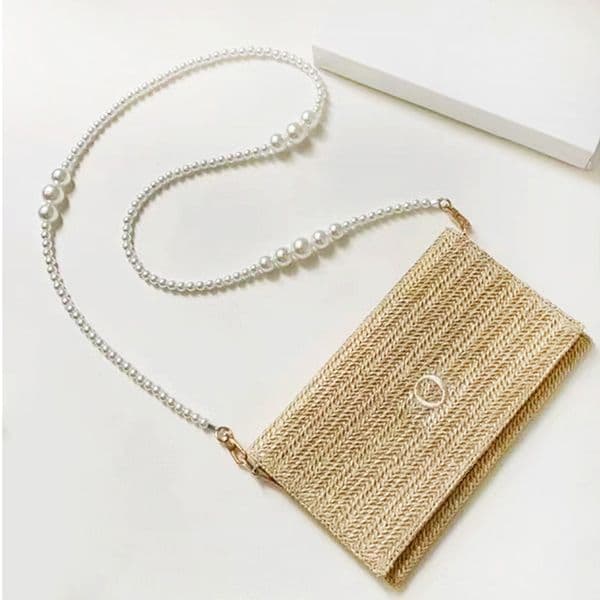 2026 Designer Women Lady DIY Straw Shoulder Bag With Pearl Chain Classic Cosmetic Beauty Pouch Makeup Organizer Phone Free Shipping