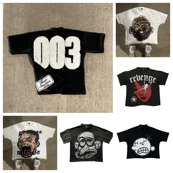 Designer Mens T Shirts Streetwear Black White Shirt Men Women Harajuku Hip Hop Overrsized Graphic Tee Patch Oversized Hoodie Goth Cotton Short Sleeve Y2K Tops