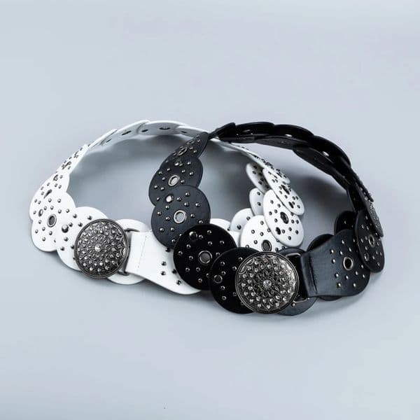 Ladiess Rhinestone Buckle Waistband PU Round PU Punk Rock Belts For Women Performance Waist accessory Wear Out Decorate girdle 250523