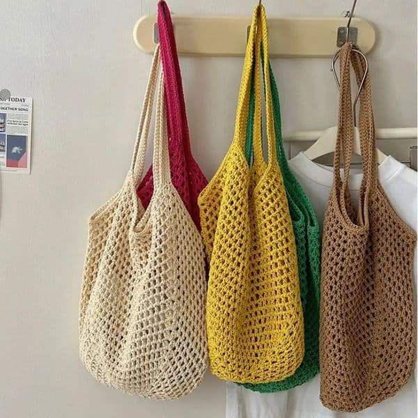 Leisure large capacity cotton woven bag hollow straw bag shoulder bag holiday beach bag 250526