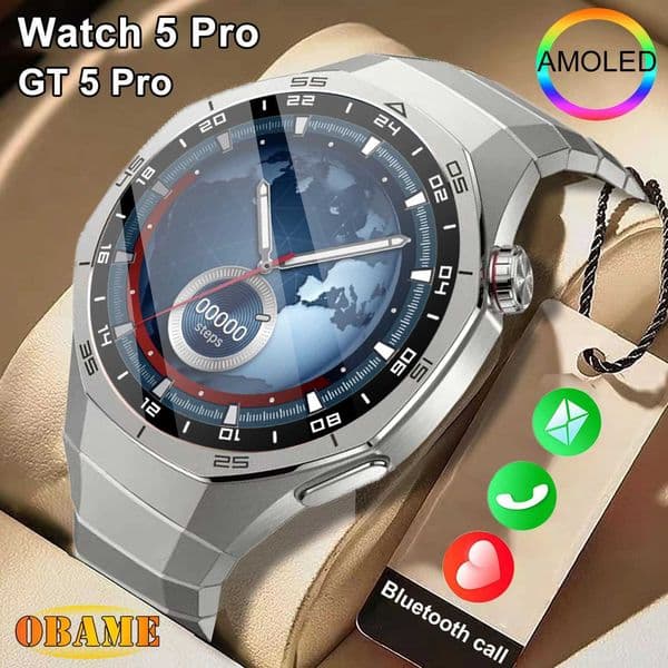 New GT 5 Pro Smart Watch Men AMOLED Sn SmartWatch GPS walking call Heart rate Music Message Waterproof Sports SmartwatchXJ250513