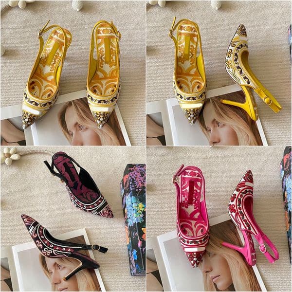 6/9cm designer heels slingback pumps women designer sandals 25ss luxury embroidered graffiti high heel sandals pointed toes heel shoes dress shoes 34-43 large size
