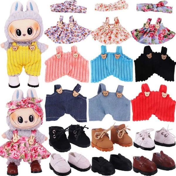 For 17Cm Plush Doll Labubu Clothes Accessories Pants Skirts Cute Overall Doll Shoes Leather Shoes Martin Boots Holiday Gifts X250526