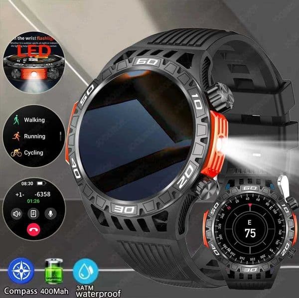 For New With LED Flashlight Smart Watch Men 360*360 HD Display 450 mAh Heart Rate Sports Health ethoth Call SmartWatchXJ250513