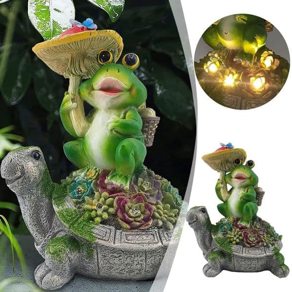 Interesting frog riding a turtle resin ornaments with Led lightWaterproof Animal Solar Light SculpturesGarden Decorations 250523