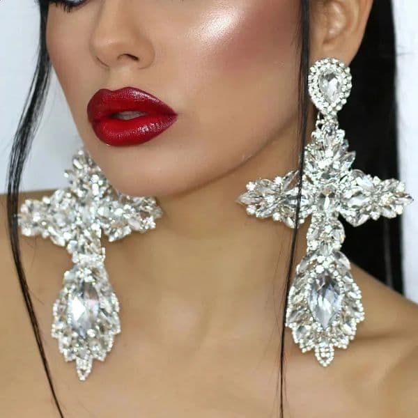 Exaggerated Big Cross Earrings Dangle Earings Crystal Jewelry for Women Vintage Long Earrings Large Ear Jewelry Accessories 250526