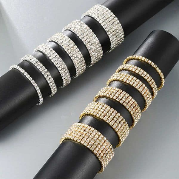 Fashion Shiny Multilayer Full Rhinestone Bracelets for Women Personality Gold Silver Color Elastic Bracelet Wedding Jewelry W250526