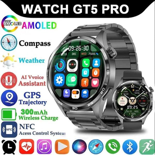 For GT5 Pro GPS NFC Smart Watch Men 360*360 AMOLED Sn Heart rate etooth Call IP67 Waterproof Man Smartwatch 2024XJ250513