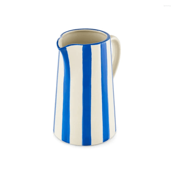 Vases 8.5" Blue Stripe Ceramic Pitcher Vase
