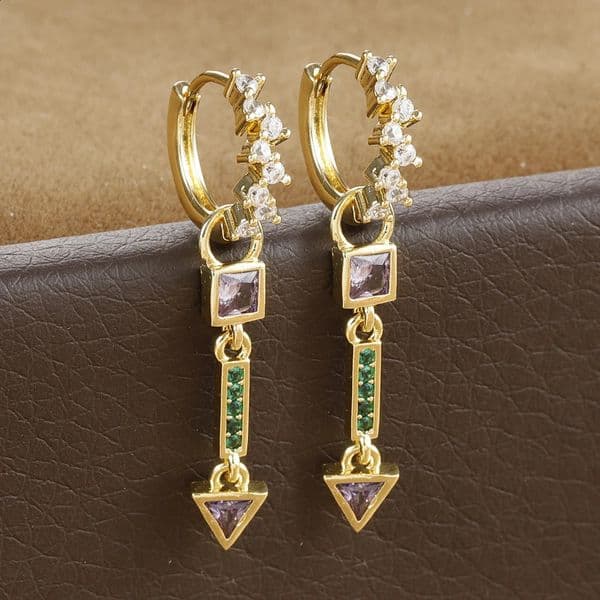2PCS Stainless Steel Triangle Dangle Water Drop Cubic Zirconia Earrings For Women Party Creative Fashion Jewelry Gift 250526