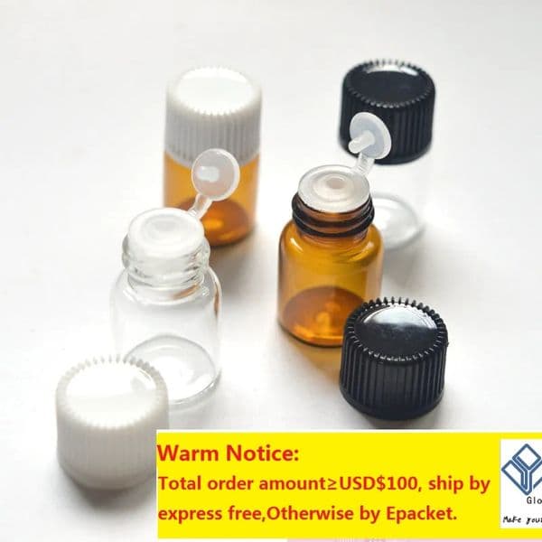 Wholesale Essential Oil Glass Bottle With Orifice Reducer Siamese Plug Perfume Sample Bottles 2ml Amber Vials 2cc LL
