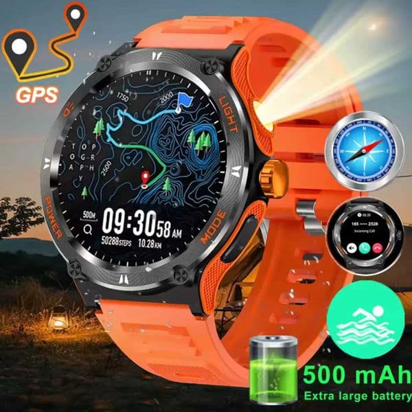 New Mens Smart Watch Compass Sports 3ATM Waterproof Smartwatch Health Monitoring ethoth Call 500Mah LED Smart Watch 2025XJ250513