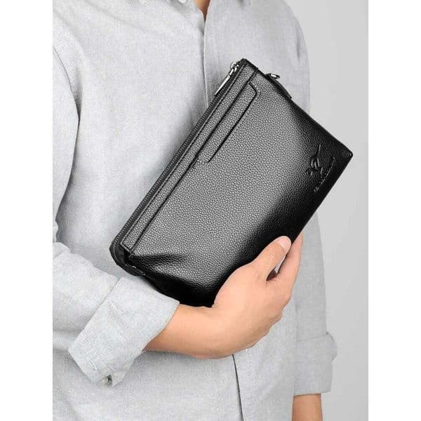 Clutch For Man PU Leather Fashion Zipper Card Wallet Holder Phone Ipad Pouch Hand Porter Wrist Strap Envelope Bag Male Purse