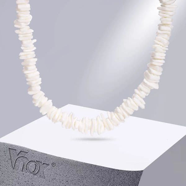 Vnox Irregular Shell Necklaces for Women Men Bohemia Ethinic Natural Square Shell Beaded Chain Necklace Summer Holiday Choker 250514