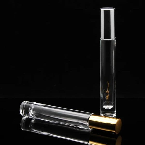 10ML Roll On Portable Clear Glass Perfume Bottles Empty Roller Bottles With Black Gold Silver Cap LL