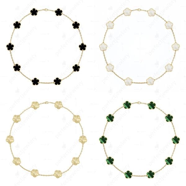 Gold Clover Necklace Luxury jewelry Leaf Bracelet Silver Plate Agate Diamond Fashion Charm Chian Wedding Gift Party Jewelry Women Ten Flower Necklaces Not fading