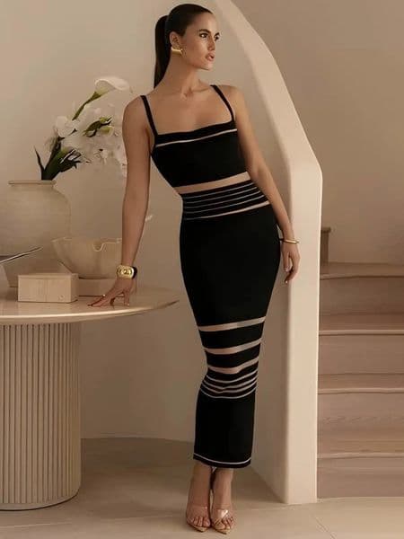 Mozision Striped Rib Knit Dress Women Fashion Patchwork Dress Female Spaghetti Strap Sleeveless Backless Bodycon Club Dress 250526BJ