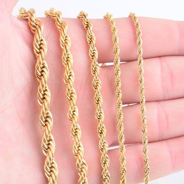 High Quality Gold Plated Rope Chain Stainless Steel Necklace For Women Men Golden Fashion Twisted Rope Chains Jewelry Gift 2 3 4 5 6mm