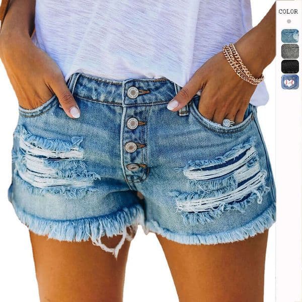 Shorts Women Denim Shorts Trendy Ripped Fringe Denim Shorts Straight Button Women S Hot Pants Jean Shorts