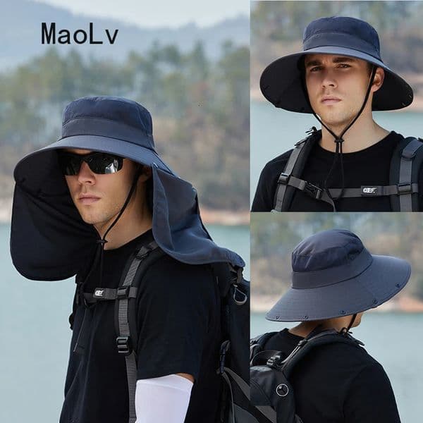 Summer Sun Hat Double Layer UV Protection Fishing Hunting Outdoor Cap Hiking Camping Visor Hat Removable Fisherman Hat tool 250526