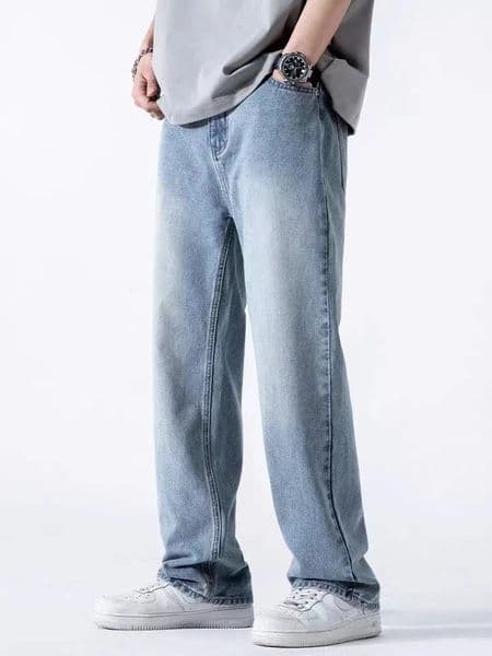 Spring Summer Mens Jeans Straight Denim Pants Elastic Waist Cotton Streetwear Male Wide Baggy Casual Blue Trousers 250526BJ