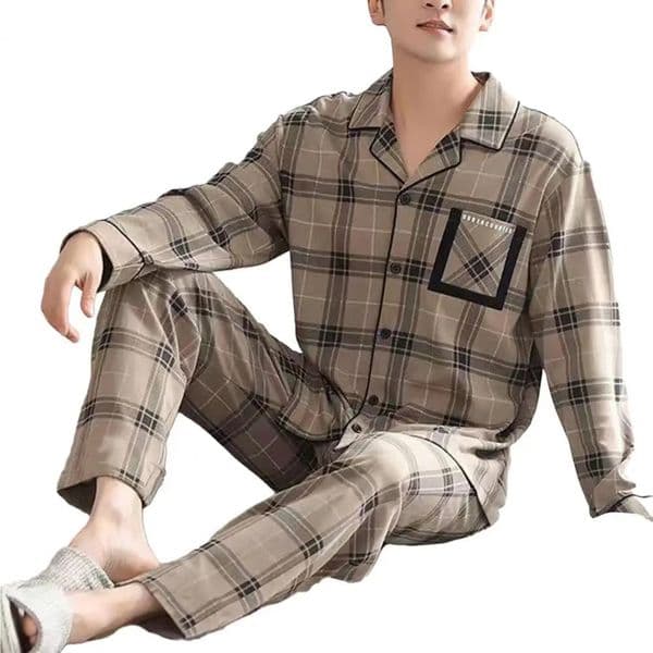 Man Pajama Cotton Lapel Long Sleeved Pants Plus Size Pijamas Sleepwear Leisure Homewear Nightwear For Male 250526BJ