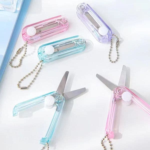 Transparent Mini Scissors Retractable Folding Portable Scissors Student Hand-made Paper Scissors 250526BJ