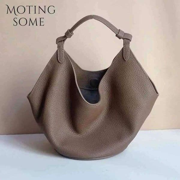 Motingsome New Woman Bag Cowhide Leather Designer Bags Soft Underarm Shoulder Satchel Tote Retro Pouch Black bag