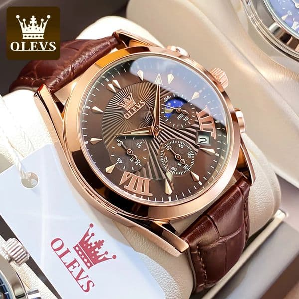 OLEVS Original Mens Watches High Quality Waterproof Quartz Watch for Men Fashion Leather Strap Man Wristwatch 250603