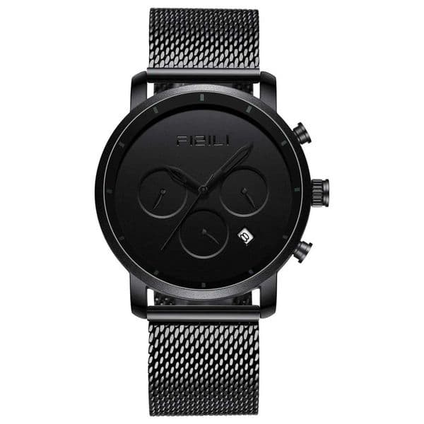 FIZILI Men Women Quartz Watch Black Ultra-Thin Wrist Watches for Men Classic Minimalist Design Date Calendar Stainless Steel Men W250529