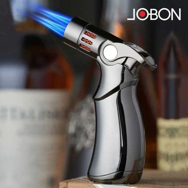JOBON 4 Flame Jet Butane Gas Spray Gun Lighter Outdoor Windproof Metal Kitchen Baking BBQ Cigar Tool T250529