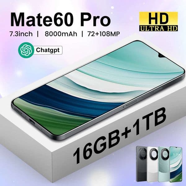 mate60Pro 16G+1TB smart phone, Android phone, 7.3HD+ display, 72MP+108MP camera, fingerprint and facial recognition, comes with headphones + phone case