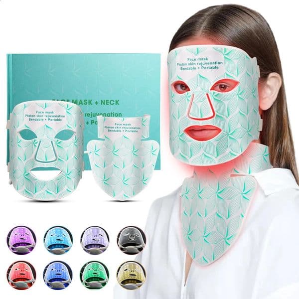 Designer Facial LED Mask with Neck - 8 Colors Red Light Therapy for Skin Rejuvenation & Anti-Aging