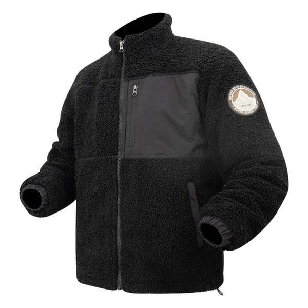 Men's Faux Fur Long Sleeve Warm Polyester Polar Fleece Cotton Padded Coat Full-Zip Thick Stand Collar Jacket with Pockets