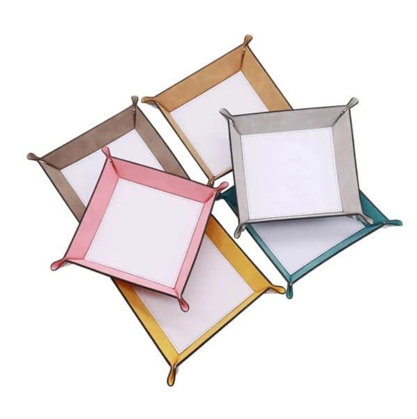 Sublimation Blank Party Valet Snap Tray Dice Rolling Tray PU Leather Folding Square Jewelry Holder Blanks 0529