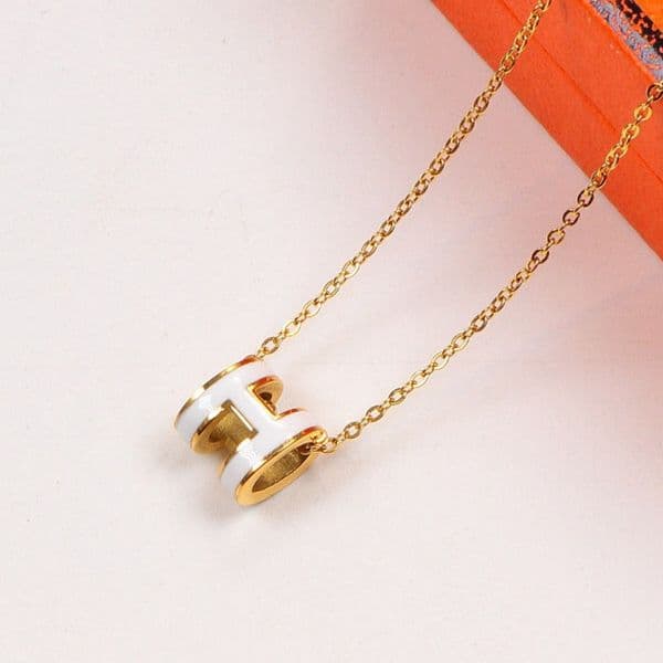 Women Designer White Color Hollow 3D Luxury Letter Pendant Necklace Titanium Steel Fashion Jewelry For Boys Girls