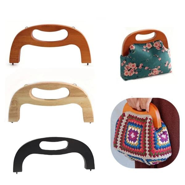 1Pcs 24.5*12cm Solid Wood Handbag Frame Bag Wooden Handles Retro Rattan Purse Kiss Clasp DIY Women Handbag Making Accessories 250526