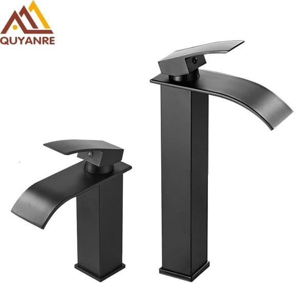 Quyanre Matte Black Waterfall Basin Faucet Single Handle Mixer Cold Water Basin Crane Tap For Bathroom Wash Basin Mixer Tap 250526
