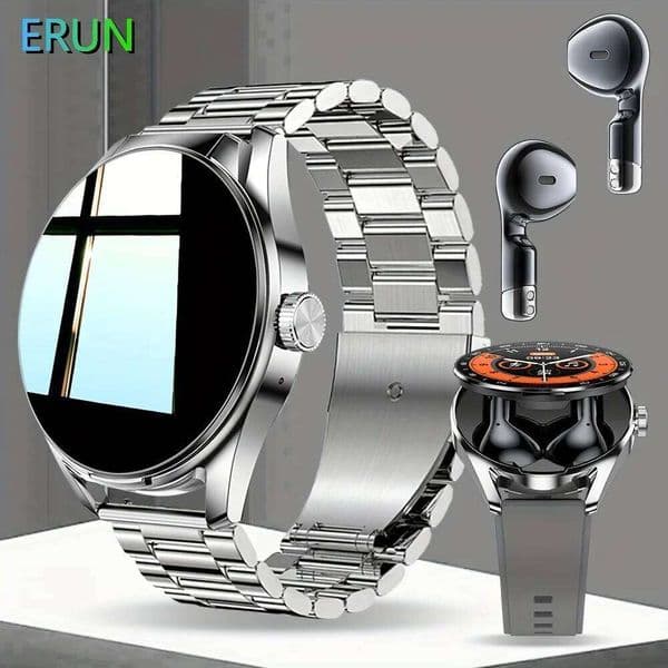 2-in-1 smartwatch and earbuds Customizable watch faces Multiple sports modes 1.46-inch HD display USB charging