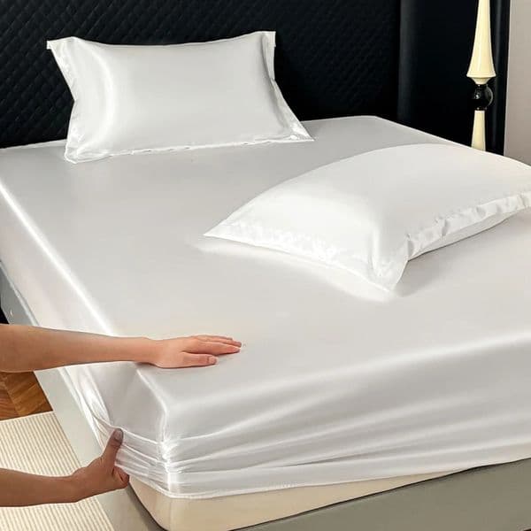 Satin Elastic Fitted Sheet Solid Mattress Cover 360 Band Bed for Single Double Couple King Queen Full Twin Bedsheet 250529