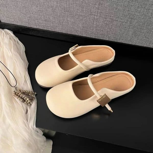 Womens Adjustable Strap Slip-On Mules - Minimalist Metallic Accent Mary Jane Flats with Cushioned Insole for Casual Office We 250528