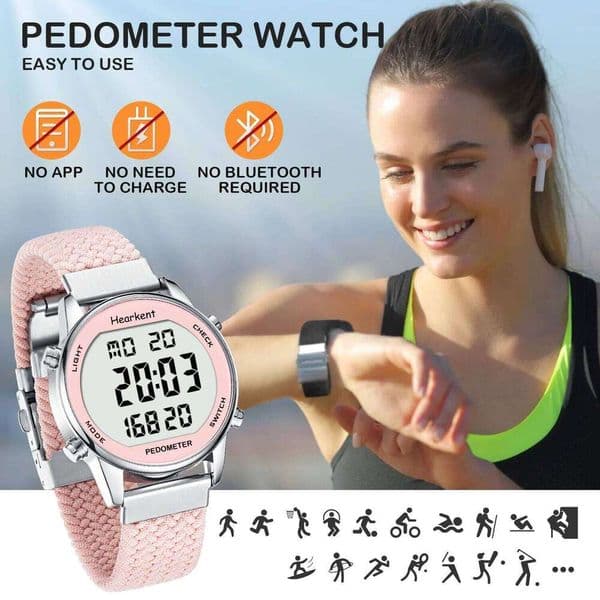 Hearkent Pedometer Sport Step Counter Watch Women Digital Watches Calories Mile Stopwatch Countdown for Walking Tracker