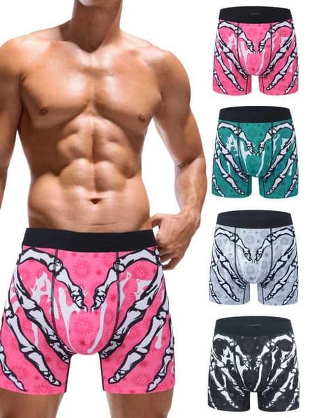 4 pairs of Mens Youth New Claw Print Comfortable Breathable Long Boxer Briefs XJ250530